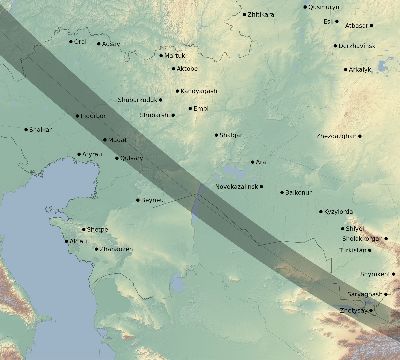 Map of the eclipse path across Kazakhstan on 12/26/2391