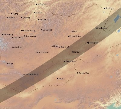 Map of the eclipse path across Mongolia on 12/26/2391