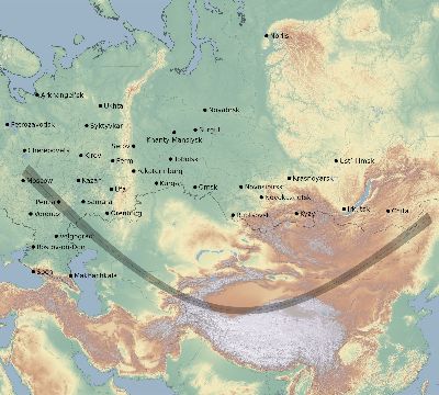 Map of the eclipse path across Russia on 12/26/2391