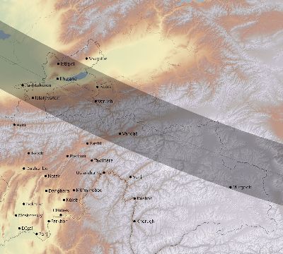 Map of the eclipse path across Tajikistan on 12/26/2391