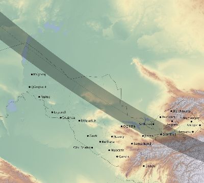 Map of the eclipse path across Uzbekistan on 12/26/2391