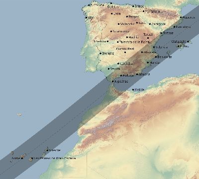 Map of the eclipse path across Spain on 06/10/2393
