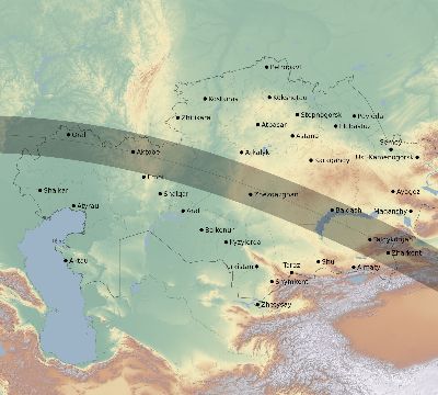 Map of the eclipse path across Kazakhstan on 06/10/2393