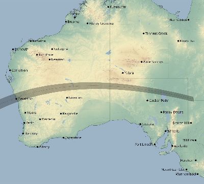 Map of the eclipse path across Australia on 04/20/2395