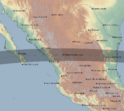Map of the eclipse path across Mexico on 04/09/2396