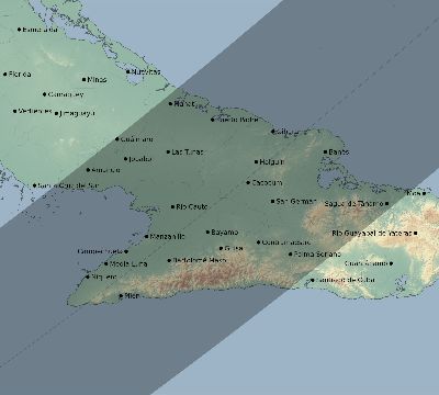 Map of the eclipse path across Cuba on 03/29/2397