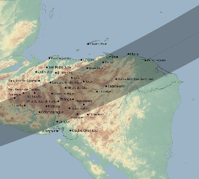 Map of the eclipse path across Honduras on 03/29/2397
