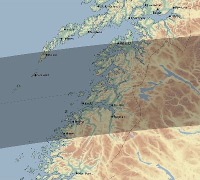 Map of the eclipse path across Norway on 03/29/2397
