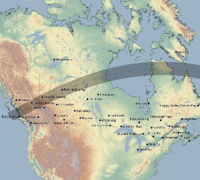 Map of the eclipse path across Canada on 08/02/2399