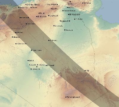 Map of the eclipse path across Algeria on 08/02/2399