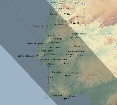 Map of the eclipse path across Portugal on 08/02/2399