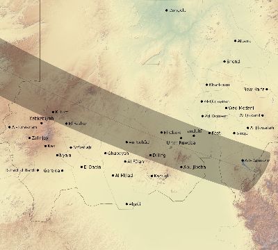 Map of the eclipse path across Sudan on 08/02/2399