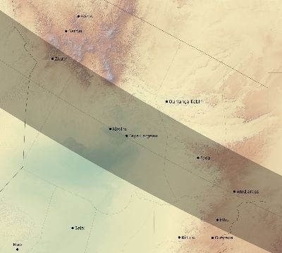 Map of the eclipse path across Chad on 08/02/2399