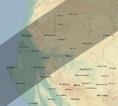 Map of the eclipse path across Gabon on 01/26/2400