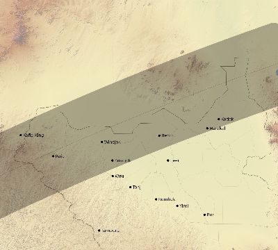 Map of the eclipse path across South Sudan on 01/26/2400