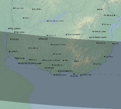 Map of the eclipse path across Uruguay on 01/26/2400