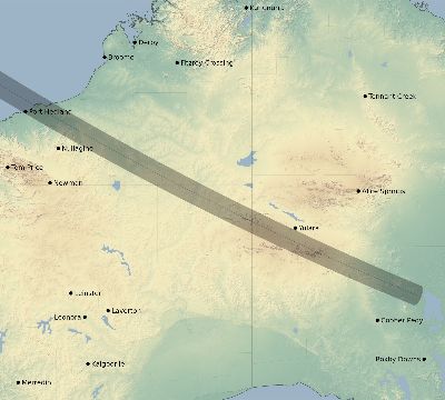 Map of the eclipse path across Australia on 07/22/2400