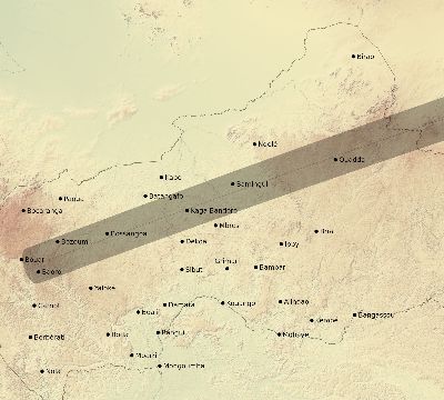 Map of the eclipse path across Central African Republic on 07/22/2400