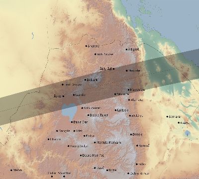 Map of the eclipse path across Ethiopia on 07/22/2400