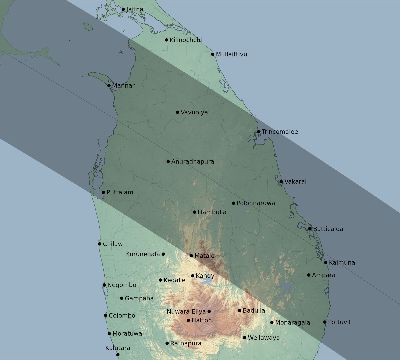 Map of the eclipse path across Sri Lanka on 07/22/2400