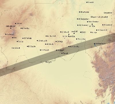 Map of the eclipse path across Sudan on 07/22/2400
