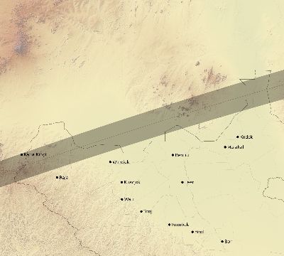 Map of the eclipse path across South Sudan on 07/22/2400