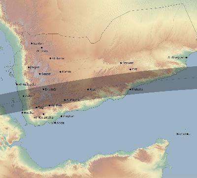 Map of the eclipse path across Yemen on 07/22/2400