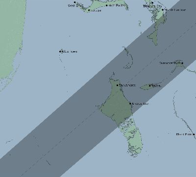 Map of the eclipse path across Bahamas on 01/14/2401