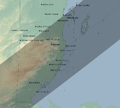 Map of the eclipse path across Belize on 01/14/2401