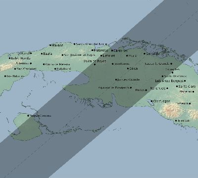 Map of the eclipse path across Cuba on 01/14/2401