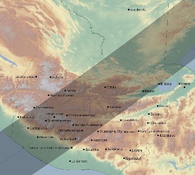 Map of the eclipse path across Guatemala on 01/14/2401