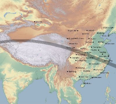 Map of the eclipse path across China on 05/21/2403