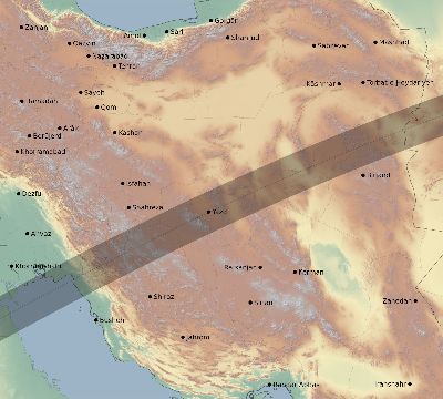 Map of the eclipse path across Iran on 05/21/2403