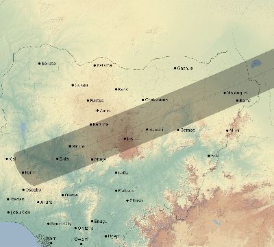 Map of the eclipse path across Nigeria on 05/21/2403