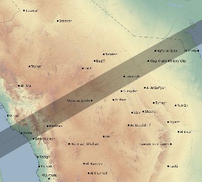 Map of the eclipse path across Saudi Arabia on 05/21/2403