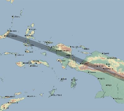 Map of the eclipse path across Indonesia on 11/15/2403