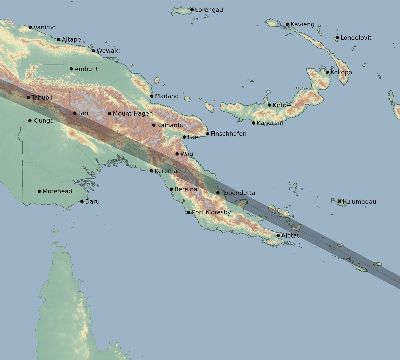 Map of the eclipse path across Papua New Guinea on 11/15/2403
