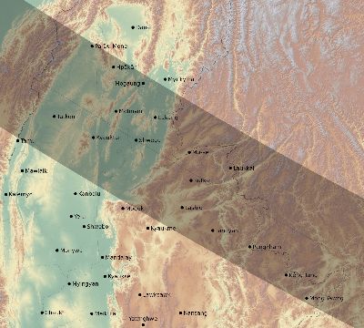 Map of the eclipse path across Myanmar on 11/03/2404