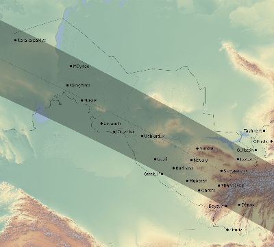 Map of the eclipse path across Uzbekistan on 11/03/2404