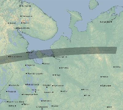 Map of the eclipse path across Russia on 03/20/2406