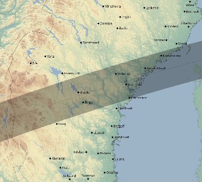 Map of the eclipse path across Sweden on 03/20/2406