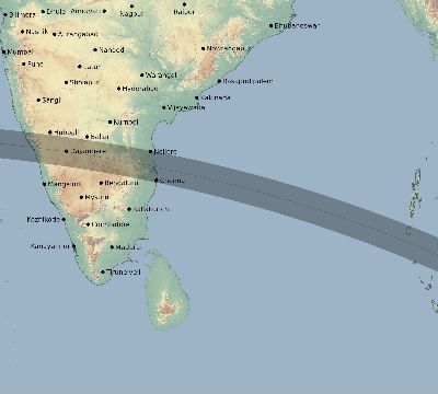 Map of the eclipse path across India on 09/02/2407