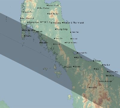 Map of the eclipse path across Thailand on 09/02/2407