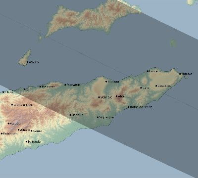 Map of the eclipse path across Timor-Leste on 09/02/2407