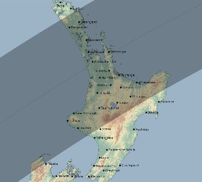 Map of the eclipse path across New Zealand on 02/27/2408