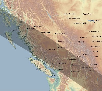Map of the eclipse path across Canada on 08/22/2408