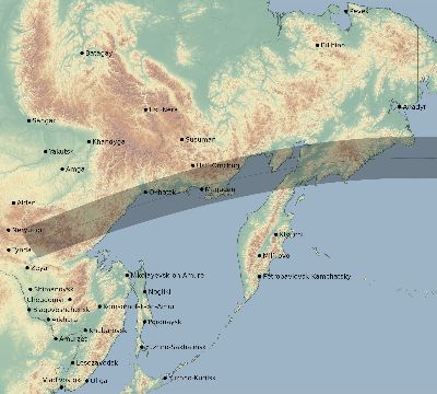 Map of the eclipse path across Russia on 08/22/2408