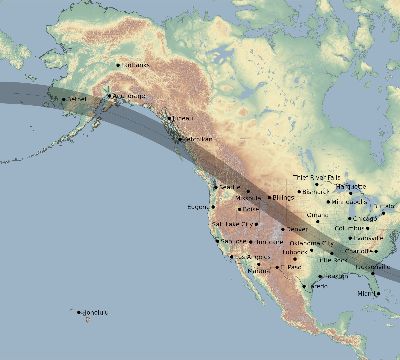 Map of the eclipse path across United States on 08/22/2408
