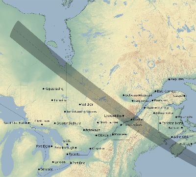 Map of the eclipse path across Canada on 01/05/2410