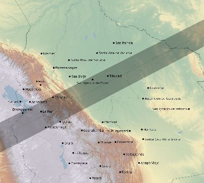 Map of the eclipse path across Bolivia on 07/02/2410